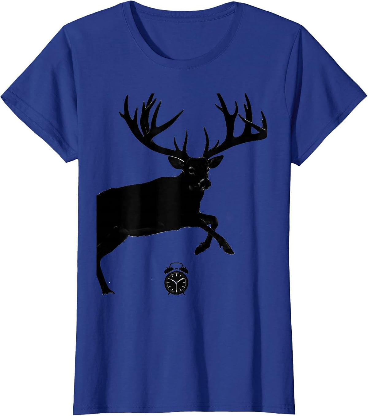 Women's Oversized Leaping Whitetail Deer Hunter Dad Humor T-Shirt - Royal Blue