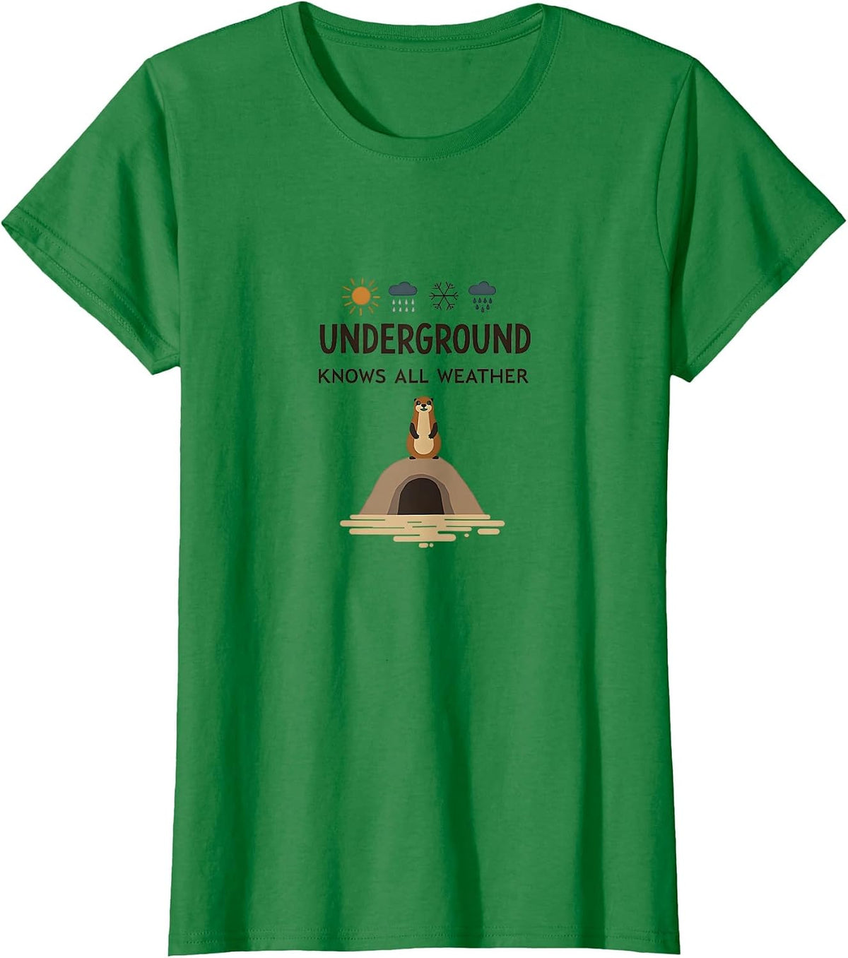 Underground Knows All Weather Groundhog Design T-Shirt - Kelly Green