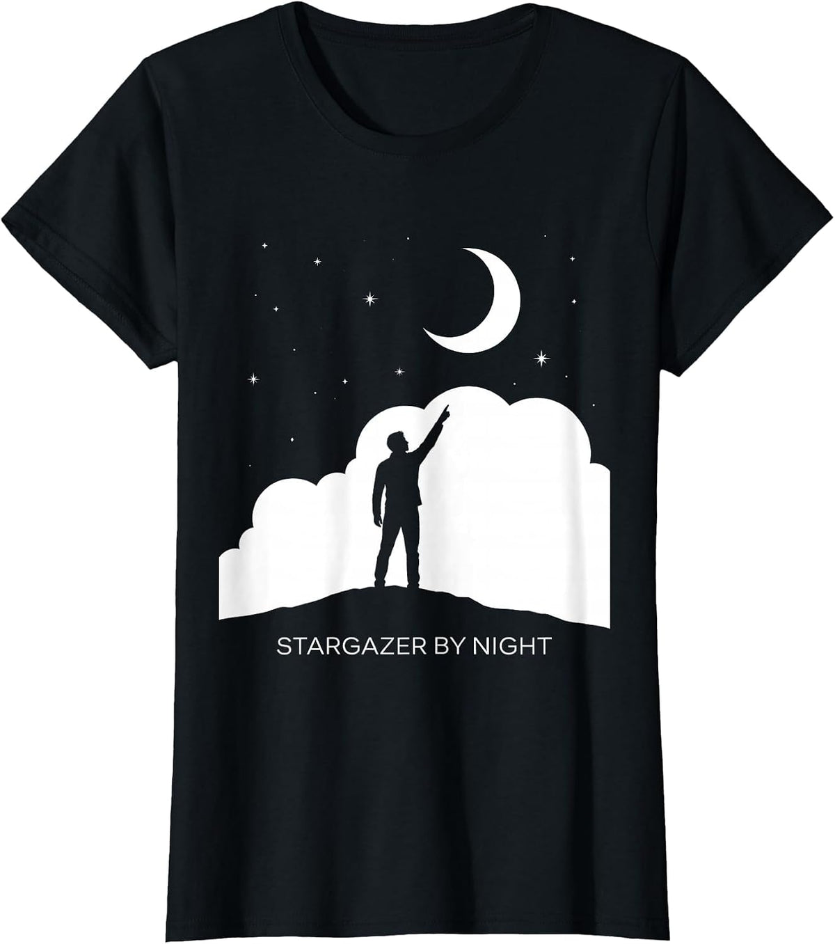 Stargazer By Night Celestial Astronomy Design T-Shirt - Black