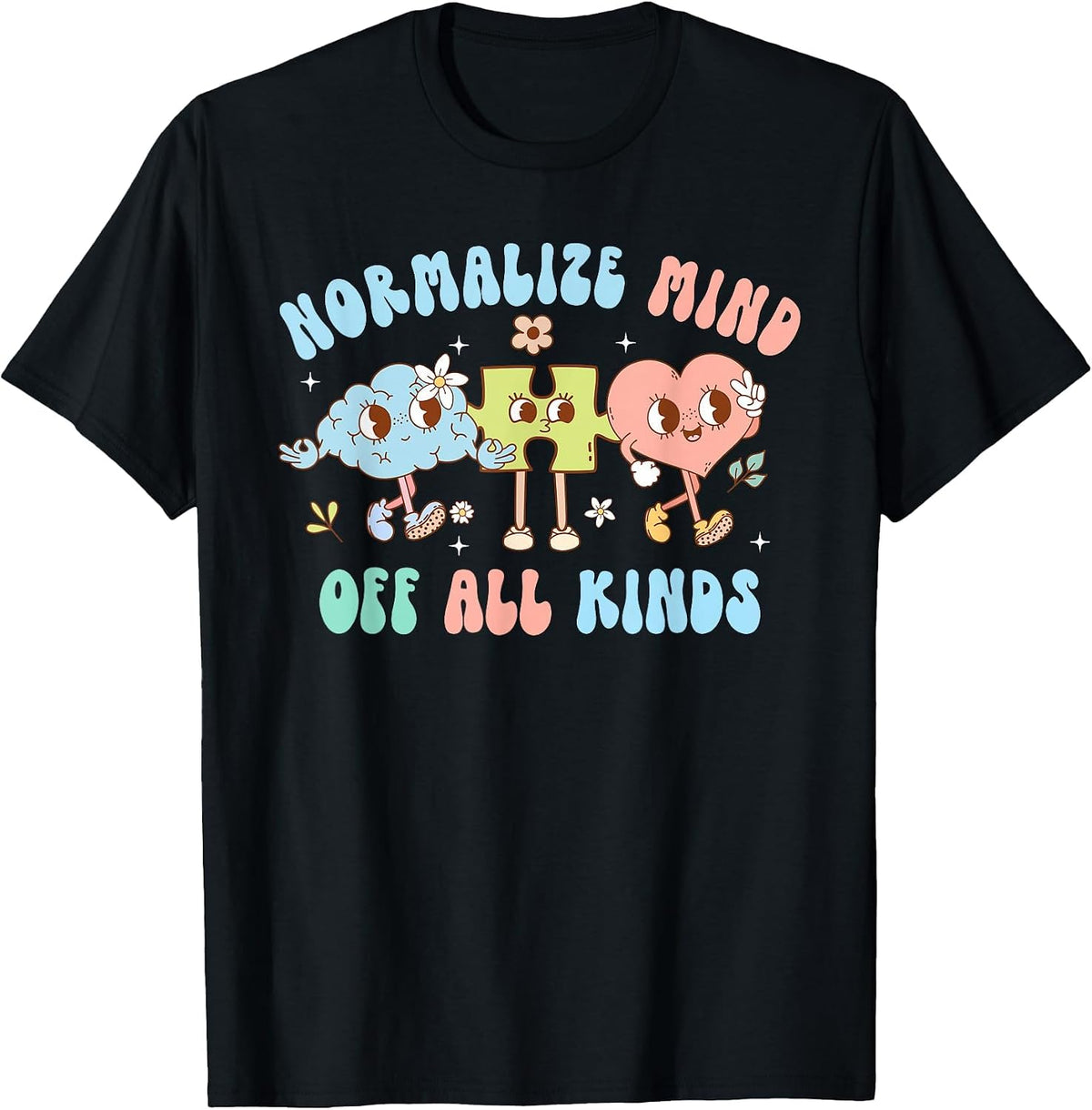 Normalize Minds of All Kinds Autism Puzzle Piece Heart Brain T-Shirt - Black