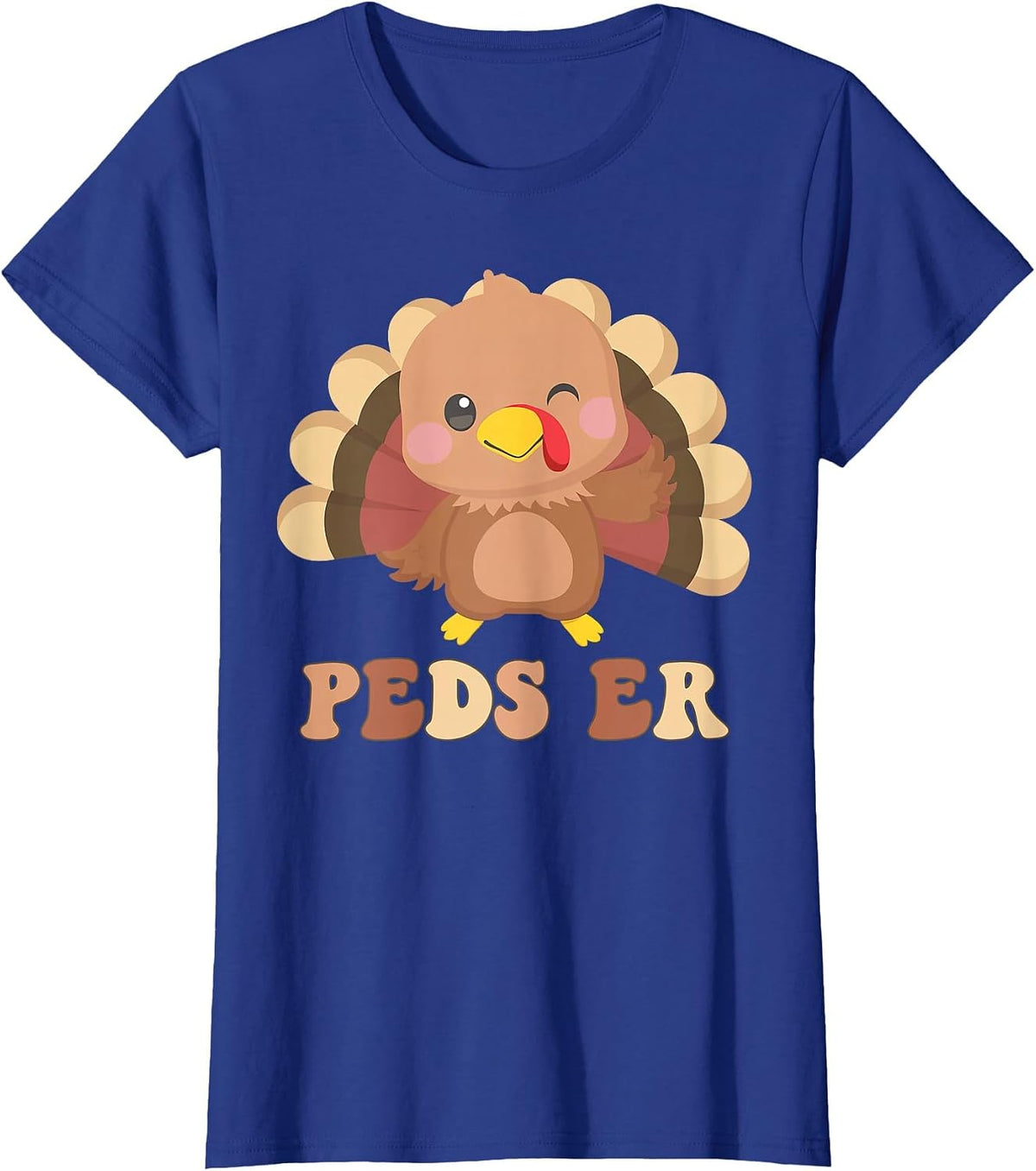 Cute Turkey PEDS ER Nurse Pediatric Thanksgiving Fall T-Shirt - Royal Blue