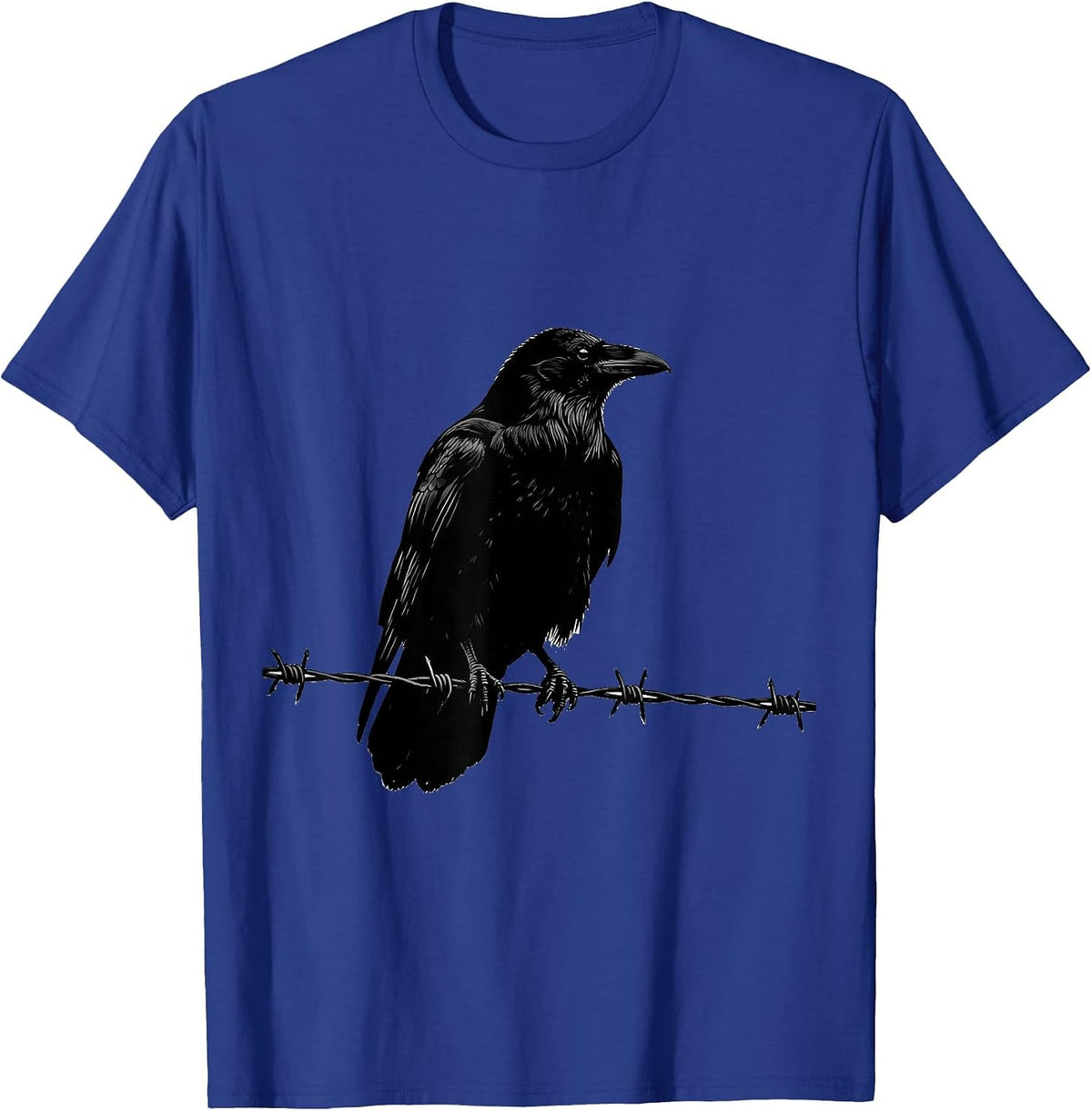 Men's Crow on Barbed Wire Fence Illustration T-Shirt - Royal Blue