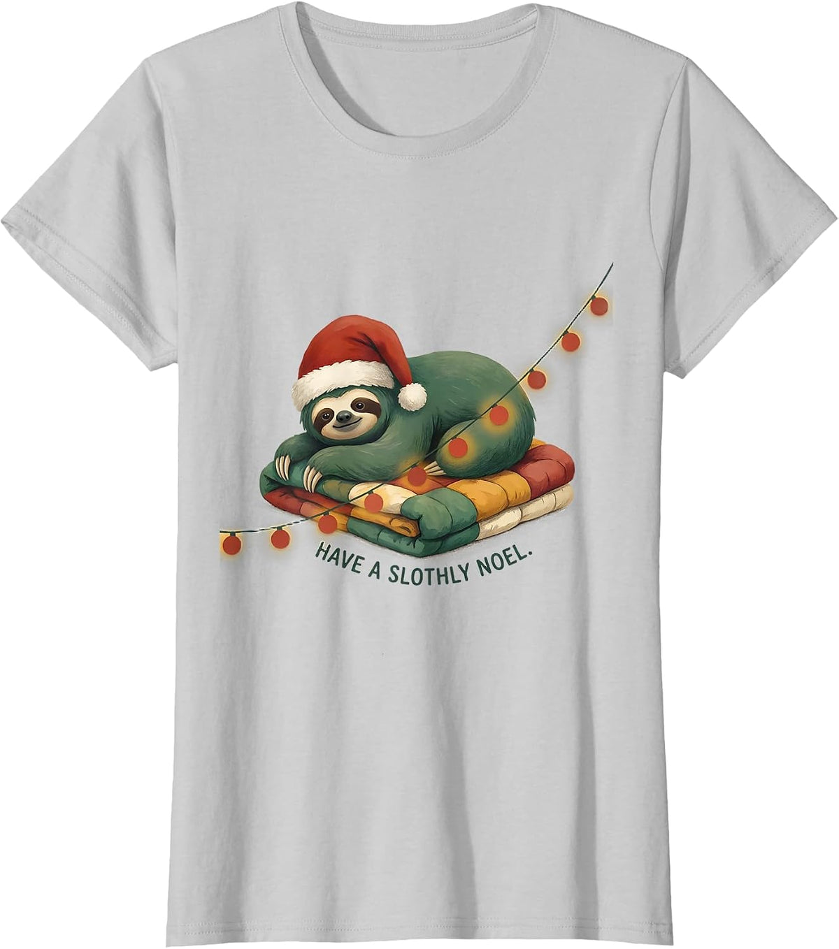 Have a Slothly Noel Funny Sloth Christmas Lights Santa Hat T-Shirt - Silver Grey