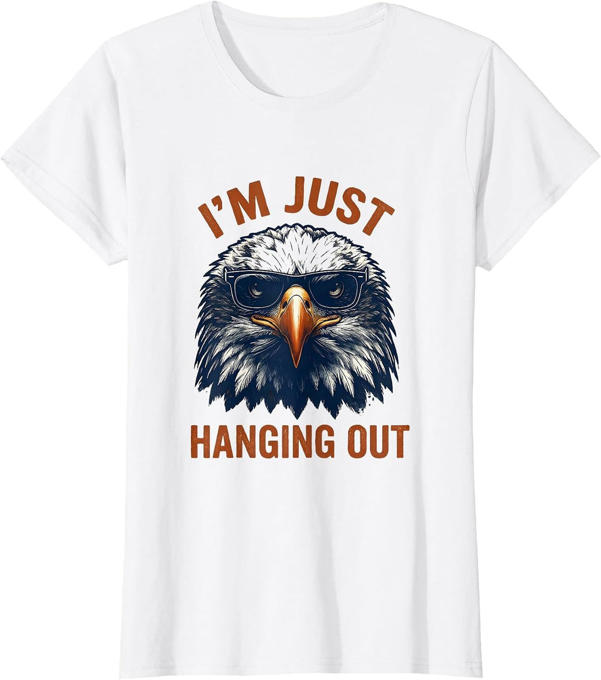 I'm Just Hanging Out Rubber Stamp Bald Eagle Sunglasses T-Shirt - White