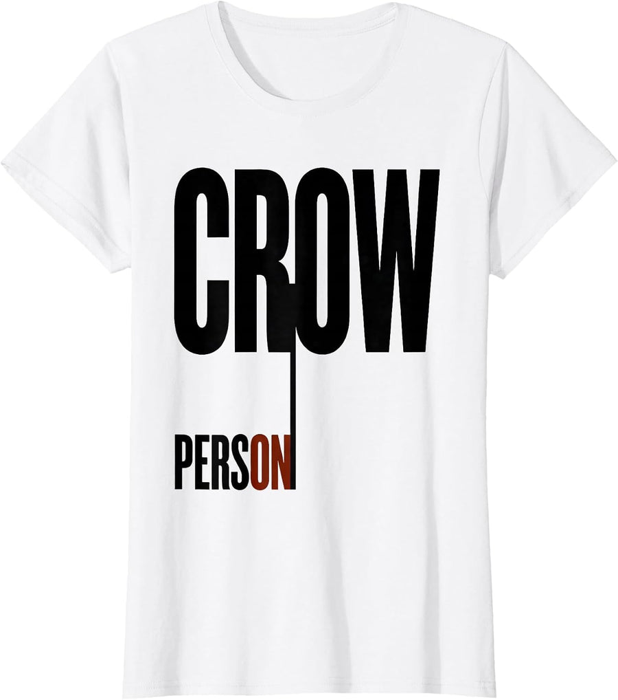 Women's Crow Person Minimalist Bird Enthusiast Gothic Nature Art T-Shirt - White