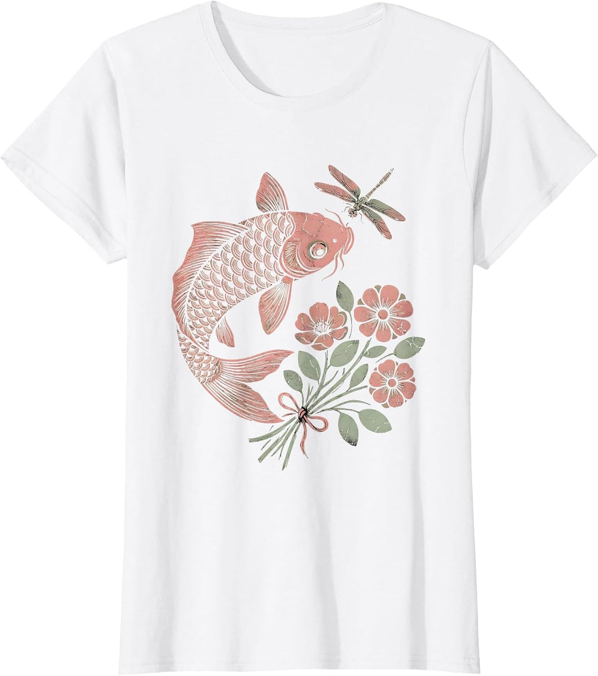 Red Koi Fish Leaping Upstream Freedom Design T-Shirt - White