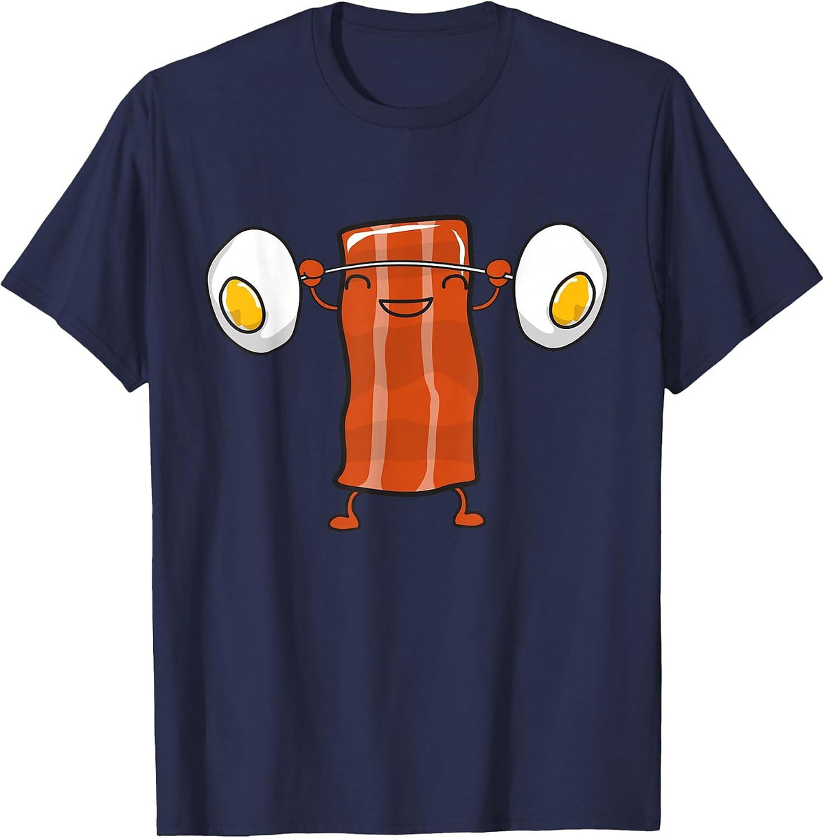Bacon Lifting Eggs Funny Keto Snatch Squat Barbell Weight T-Shirt - Navy Blue