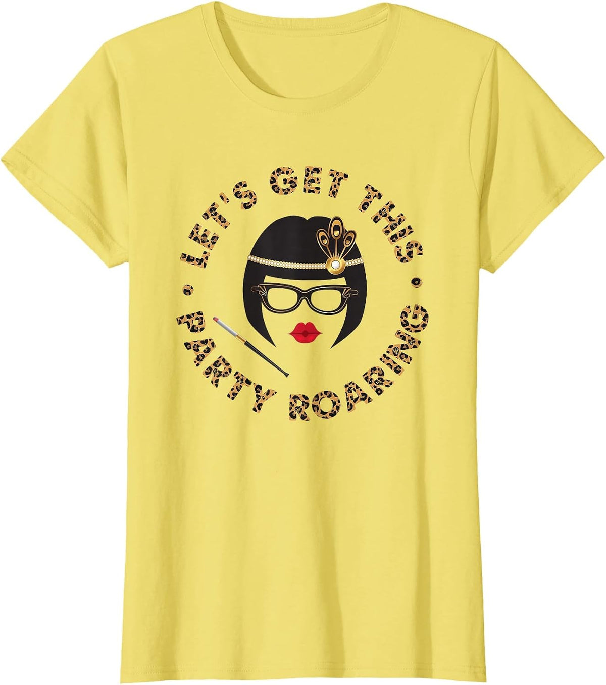 Roaring 20s Hats Costume Mom 2020s Leopard Art Deco Party T-Shirt - Lemon Yellow