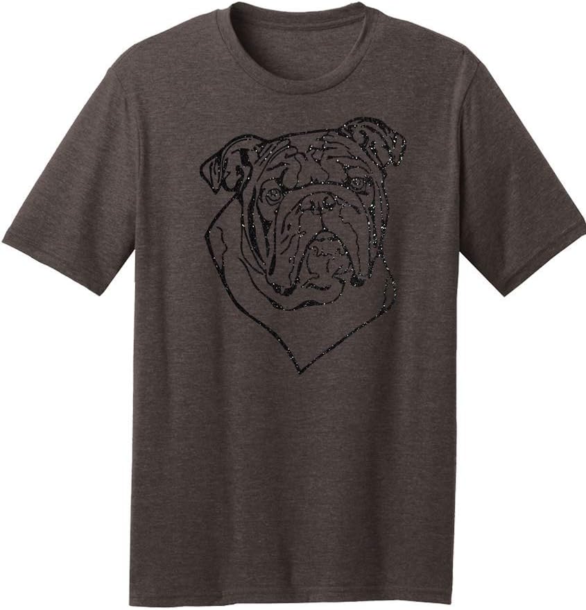 Dogline Mens English Bulldog Lovers Glitter Graphic Tee Shirt - Heather Brown