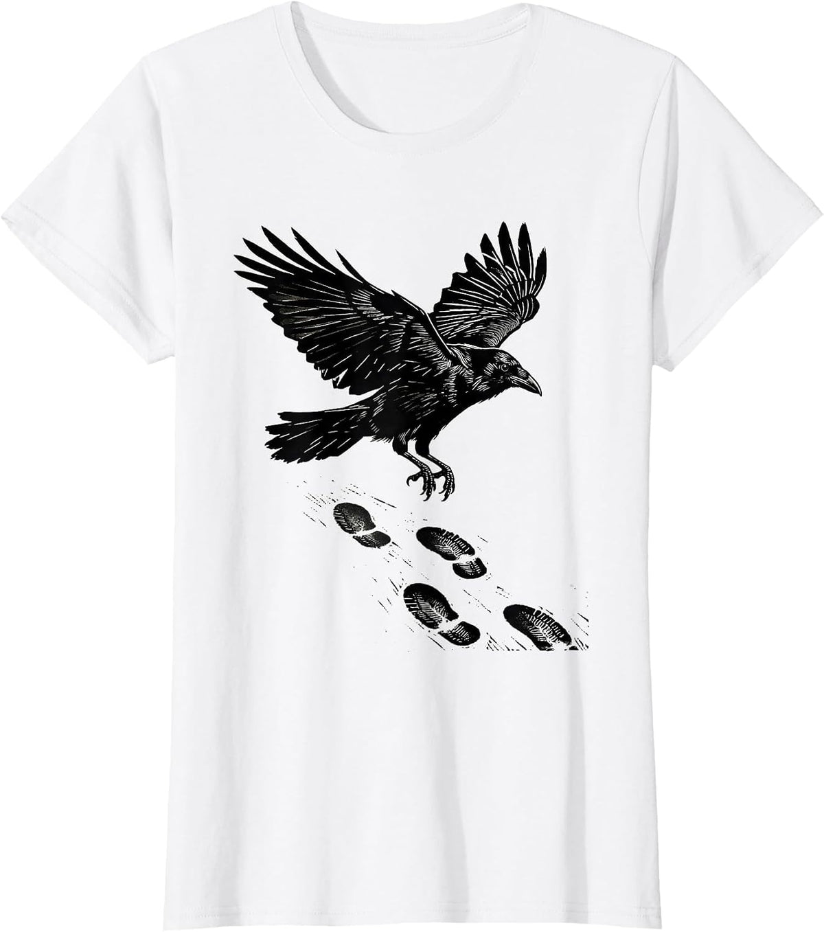 Crow Footprints in Snow Winter Nature Design T-Shirt - White