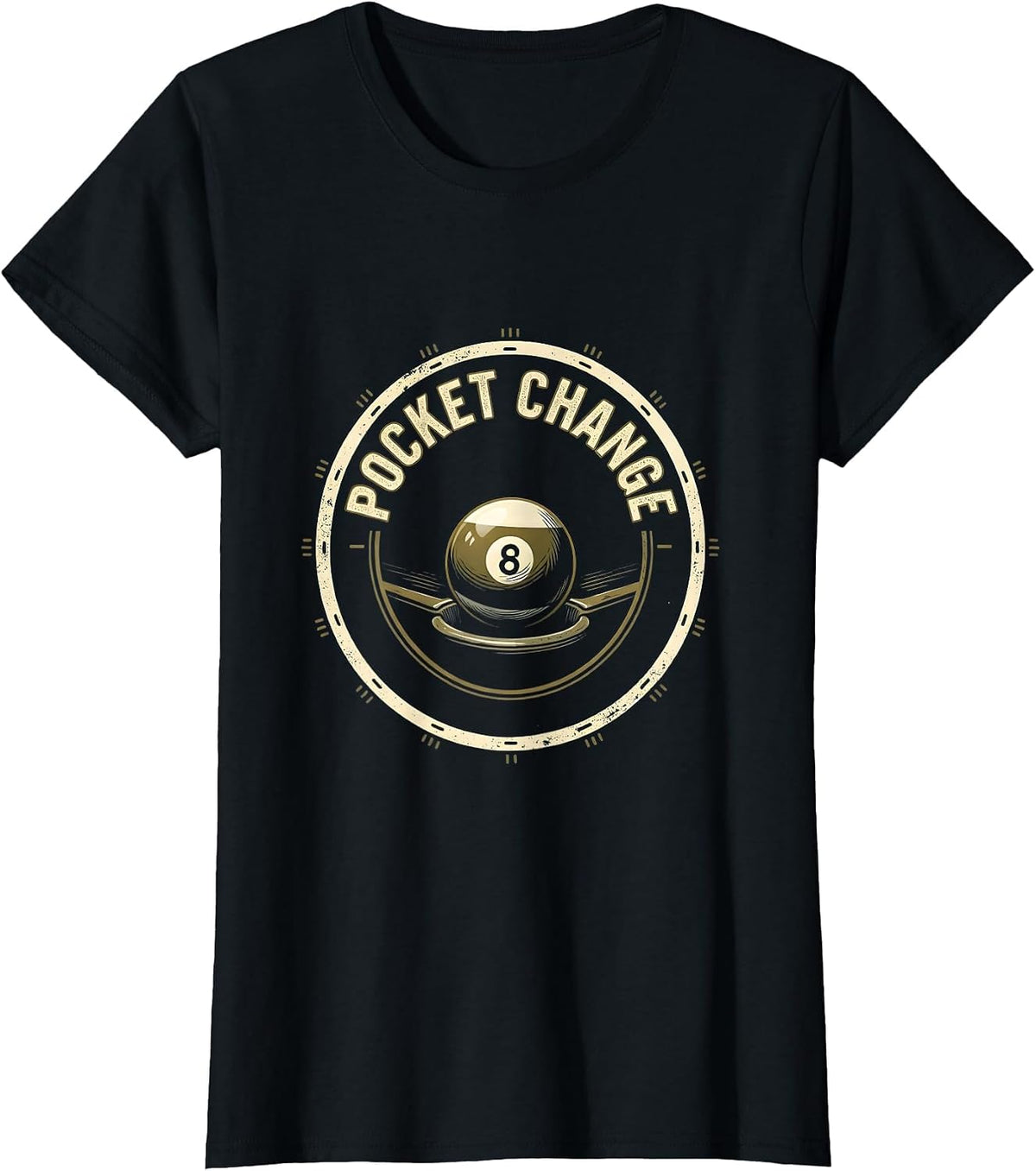 Women's Pocket Change Emblem Funny Billiards Pool Player Humor T-Shirt - Black