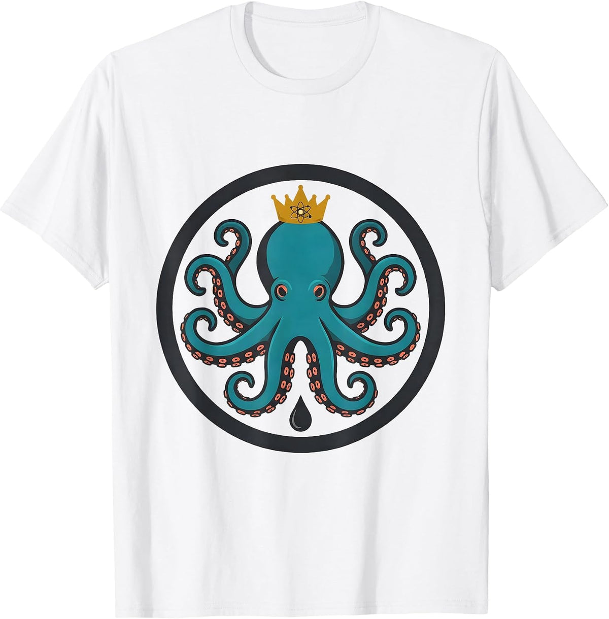 Men's Atomic Octopus Midcentury Modern Badge Sea Monster Lover T-Shirt - White