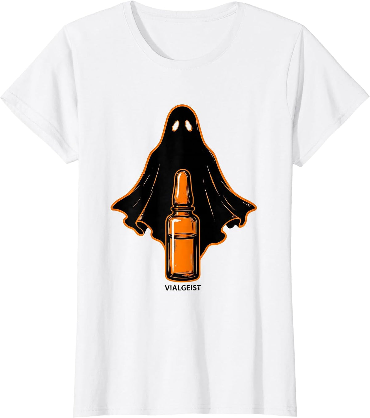 Vialgeist Stencil Ghost Pharmacy Staff Halloween Humor T-Shirt - White