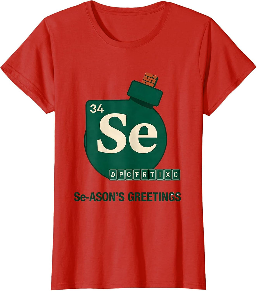 Women's Season's Greetings Screenprint Poster Chemistry Nerd Humor T-Shirt - Red