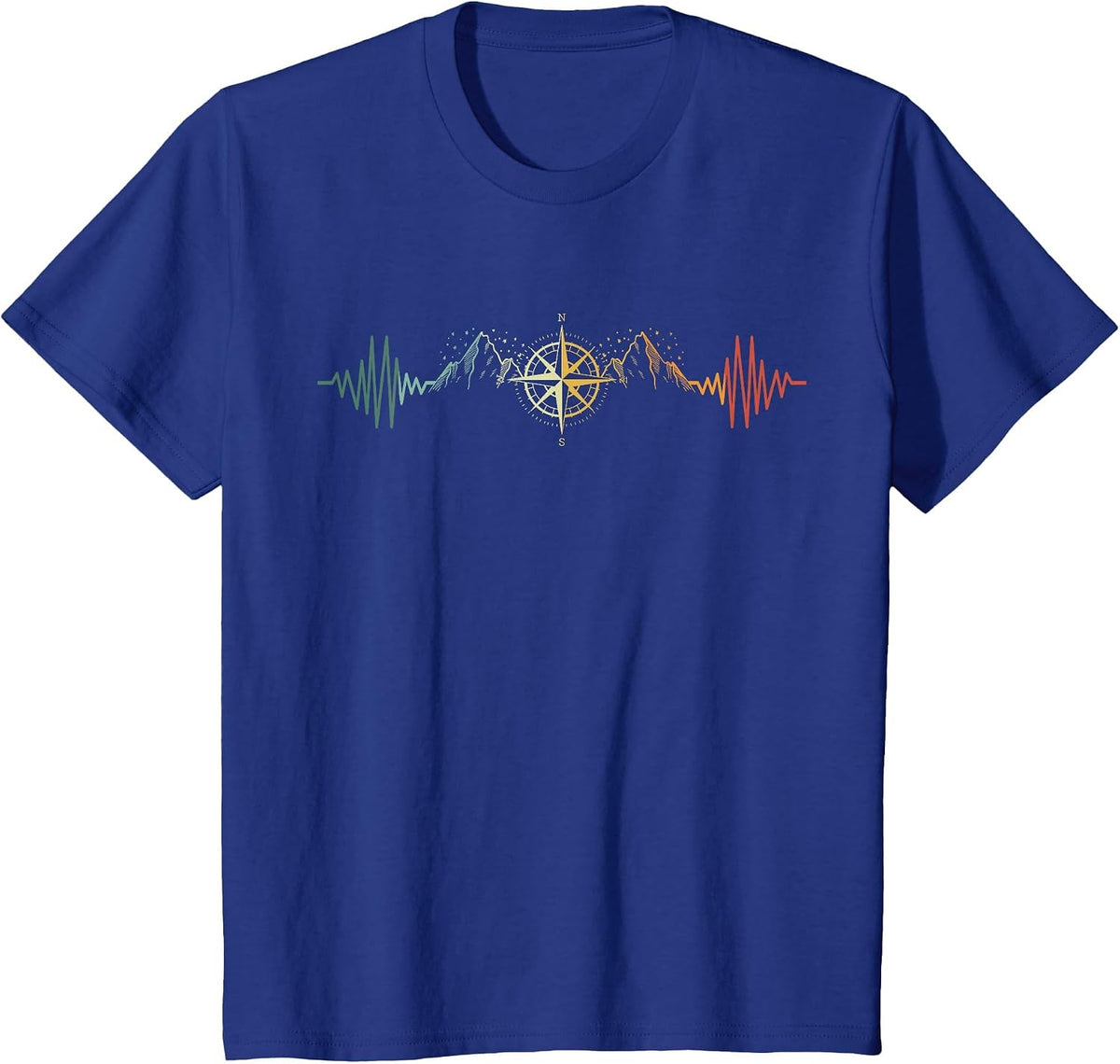 Compass Heartbeat Hiker Trek Outdoor Mountain Climbing T-Shirt - Royal Blue