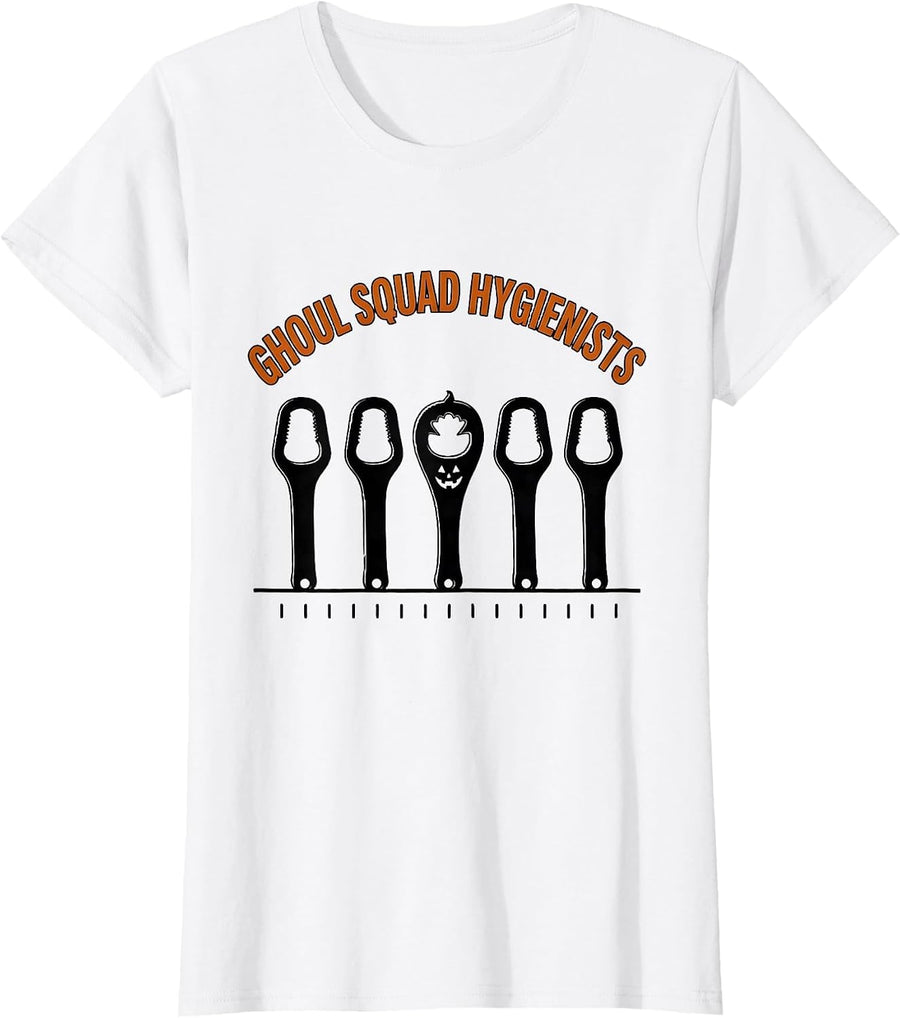 Women's Ghoul Squad Hygienists Funny Dental Hygienist Halloween T-Shirt - White