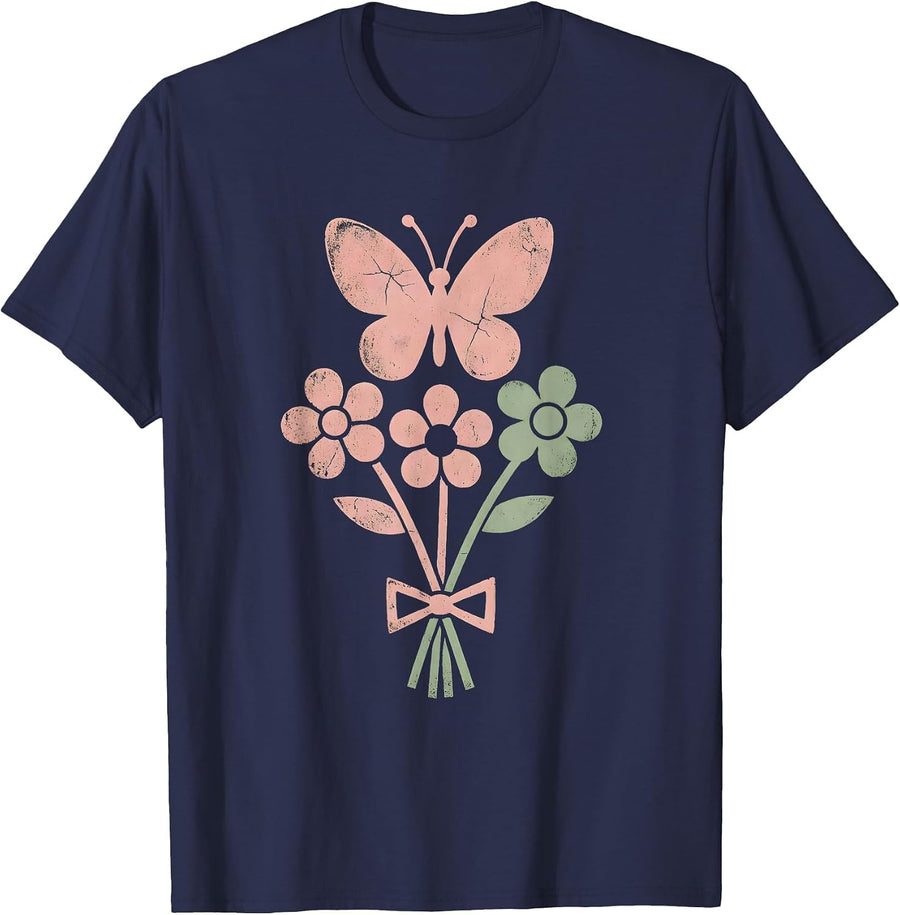 Gigi Butterfly Fingertip Nature Art Design T-Shirt - Navy Blue