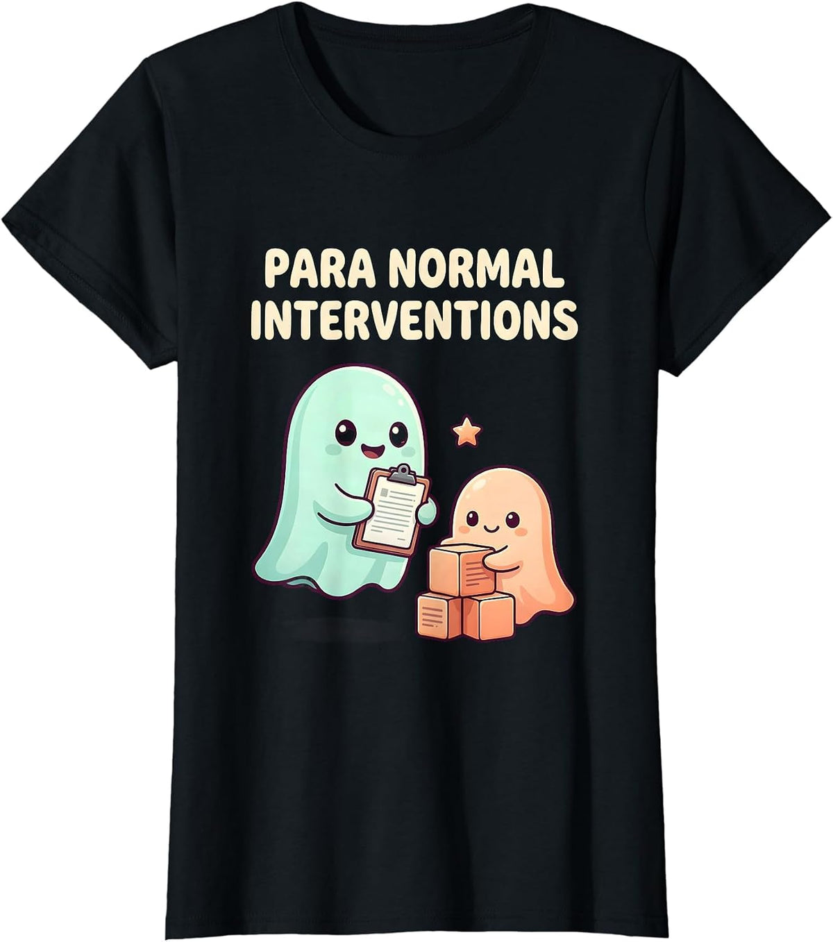 Para Normal Interventions Cute Kawaii Ghost Paraprofessional T-Shirt - Black