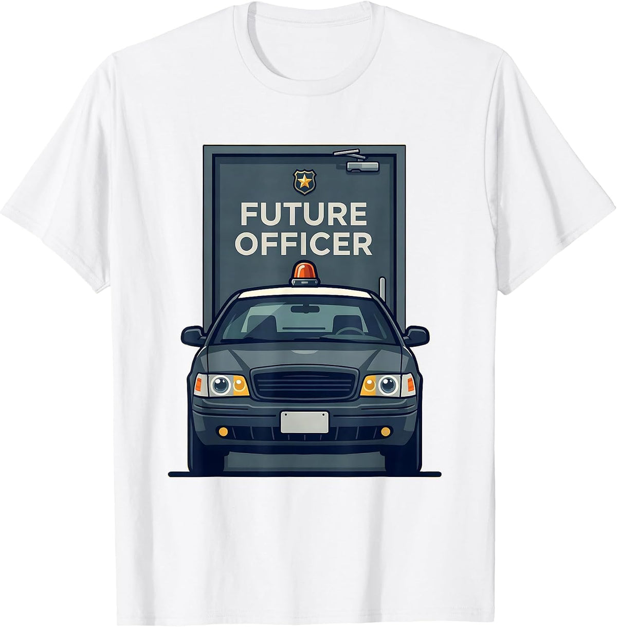 Men's Future Officer Flat Vector Police Costume Halloween Party T-Shirt - White