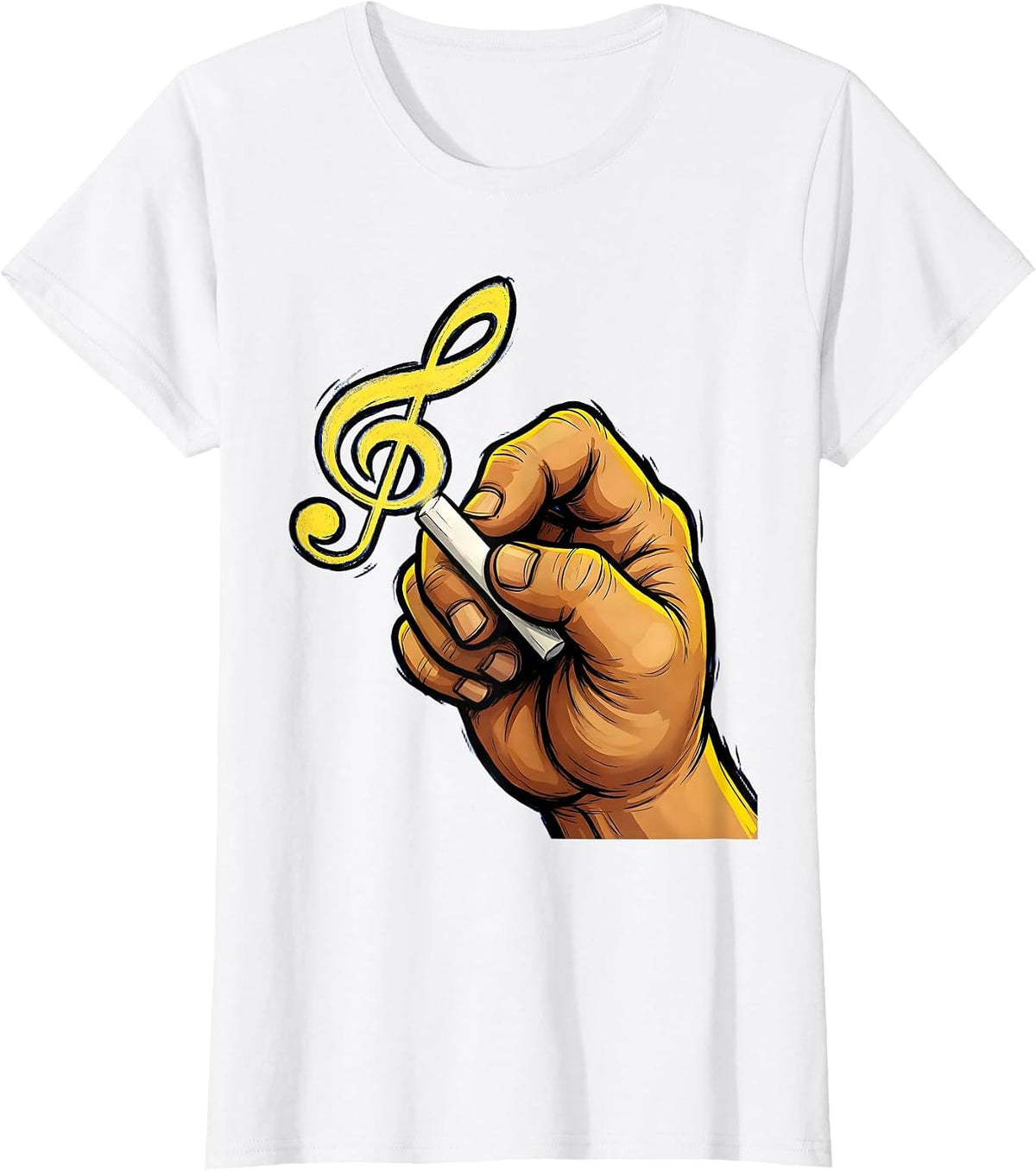Music Teacher Treble Clef Chalk Hand Illustration T-Shirt - White