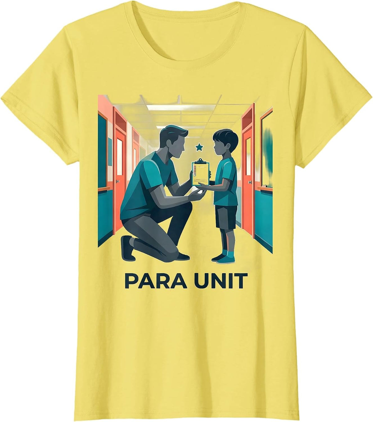 Para Unit Flat Vector Teacher Aide Appreciation Back T-Shirt - Lemon Yellow