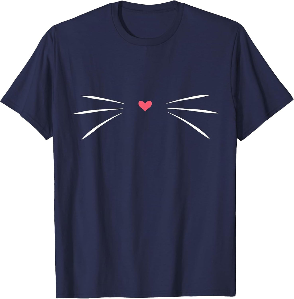 Funny Design with cat Motif - Whiskers with Heart T-Shirt - Navy Blue