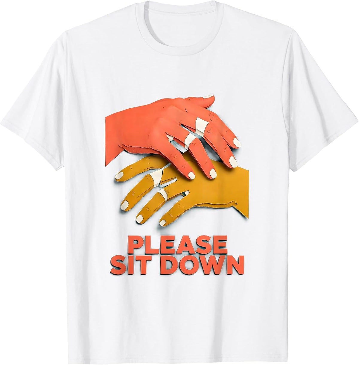 Men's Please Sit Down Paper Cutout ASL Sign Language Teacher Humor T-Shirt - White