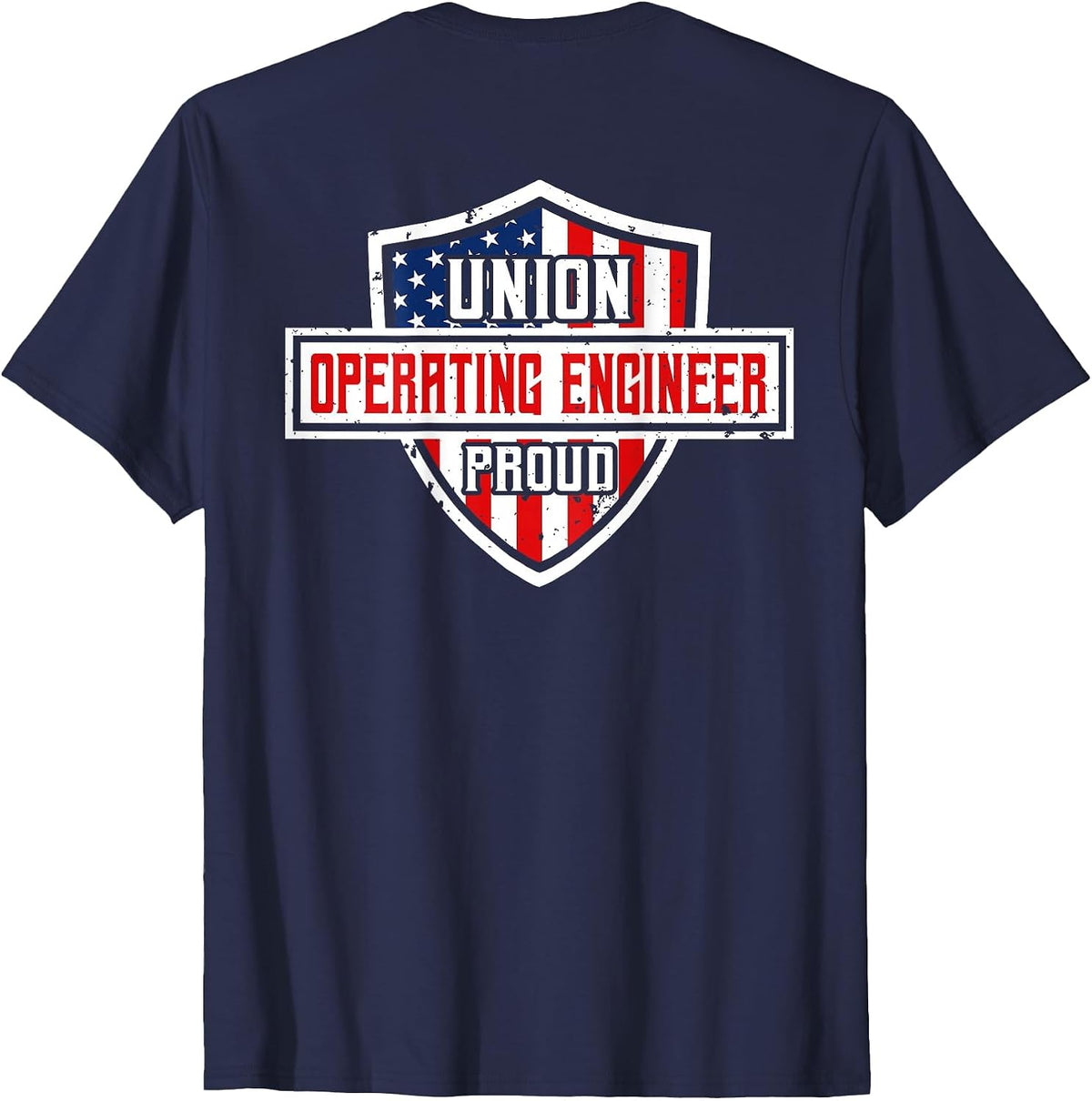 Operating Engineers Design On Back of Clothing T-Shirt - Navy Blue