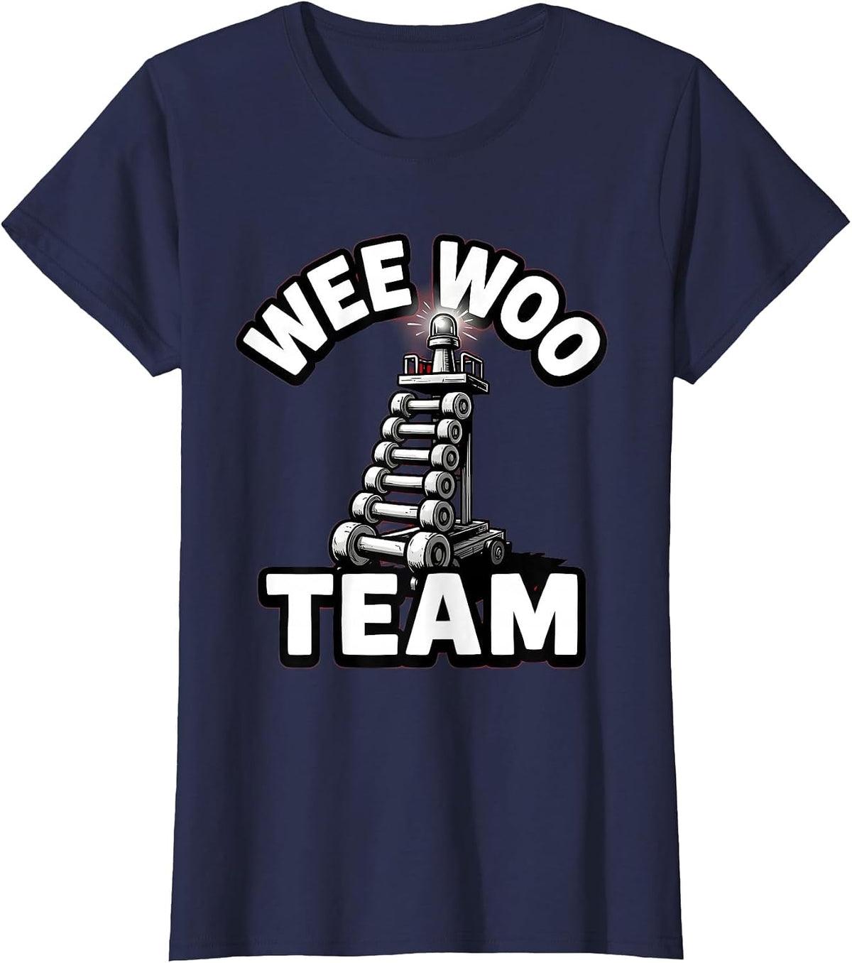 Women's Wee Woo Team Funny Firefighter Fire Truck Fireman Humor T-Shirt - Navy Blue