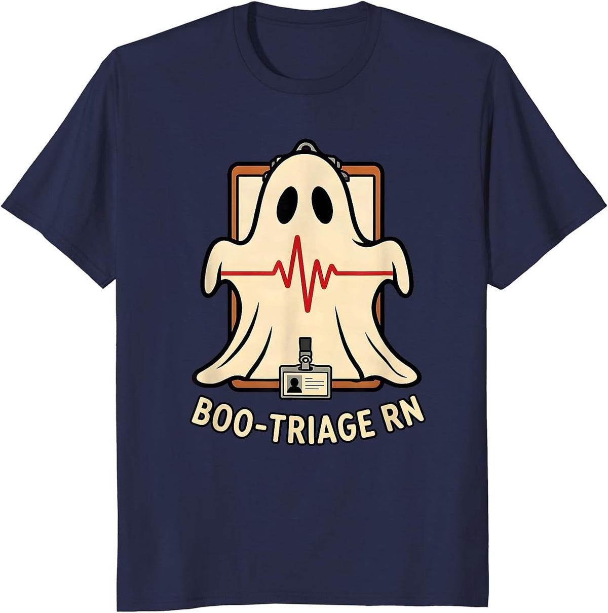Men's Boo-Triage RN Funny Halloween Nurse Medical Humor T-Shirt - Navy Blue