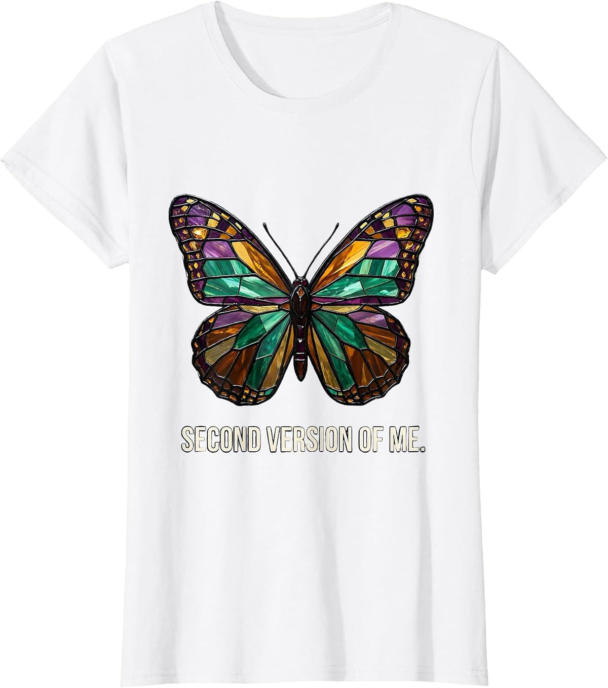 Second Version Of Me Stained Glass Mosaic Butterfly Lover T-Shirt - White