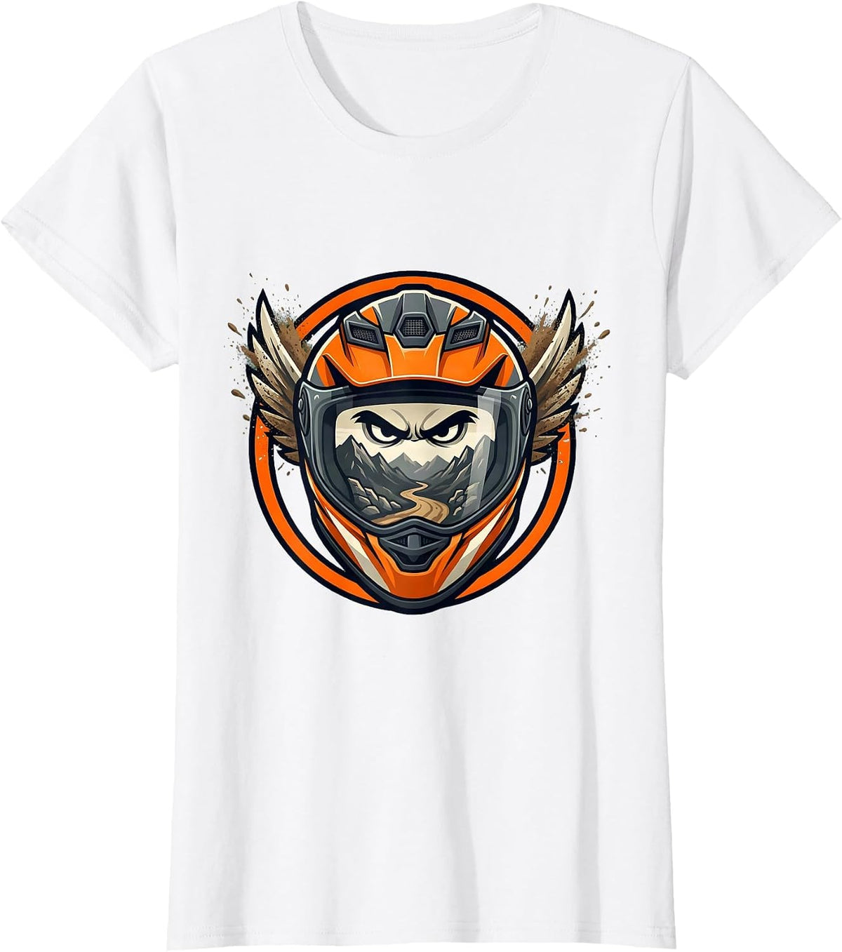Dirt Bike Helmet Reflection Mountain Trail Graphic T-Shirt - White