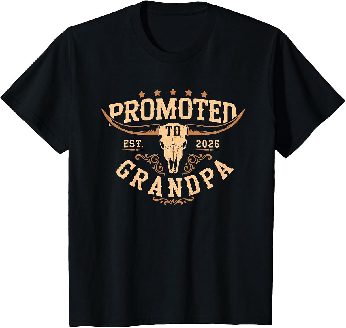 Promoted to Grandpa Est 2026 Cowboy First Time Grandpa 2026 T-Shirt - Black