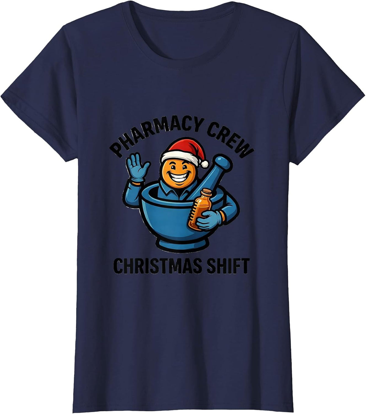 Women's Pharmacy Crew Christmas Shift Funny Pharmacist Tech Holiday T-Shirt - Navy Blue