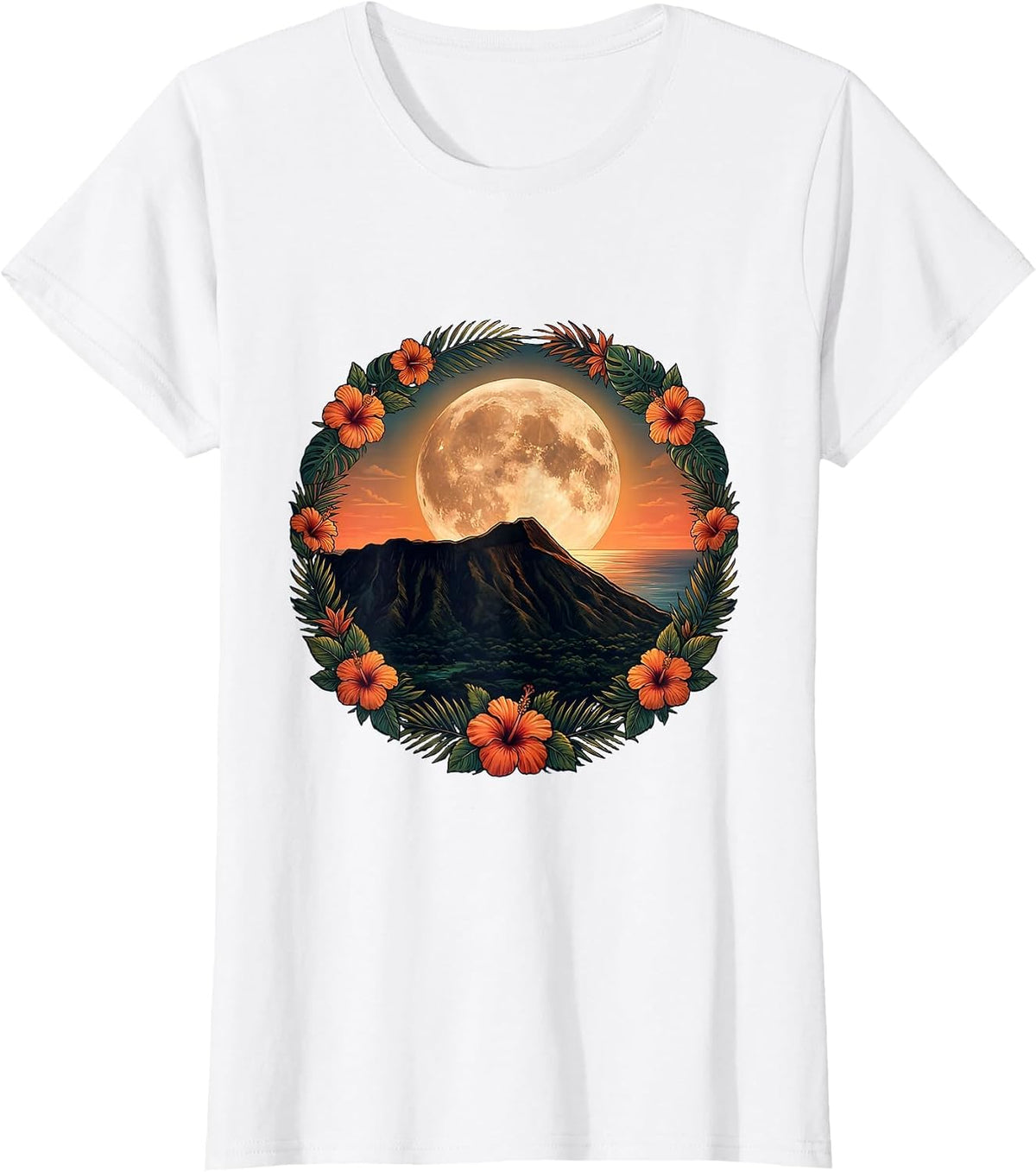 Moonlit Diamond Head Volcanic Crater Hawaii Art T-Shirt - White