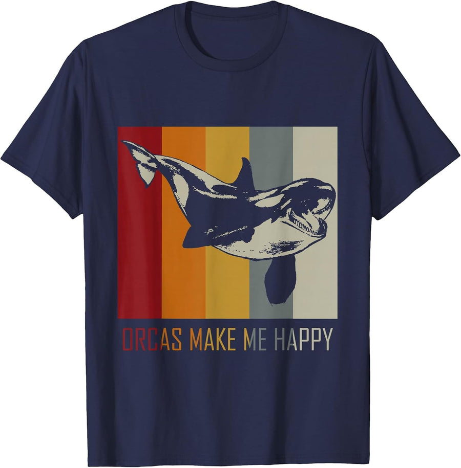 Orcas Make Me Happy Killer Whale T-Shirt T-Shirt - Navy Blue