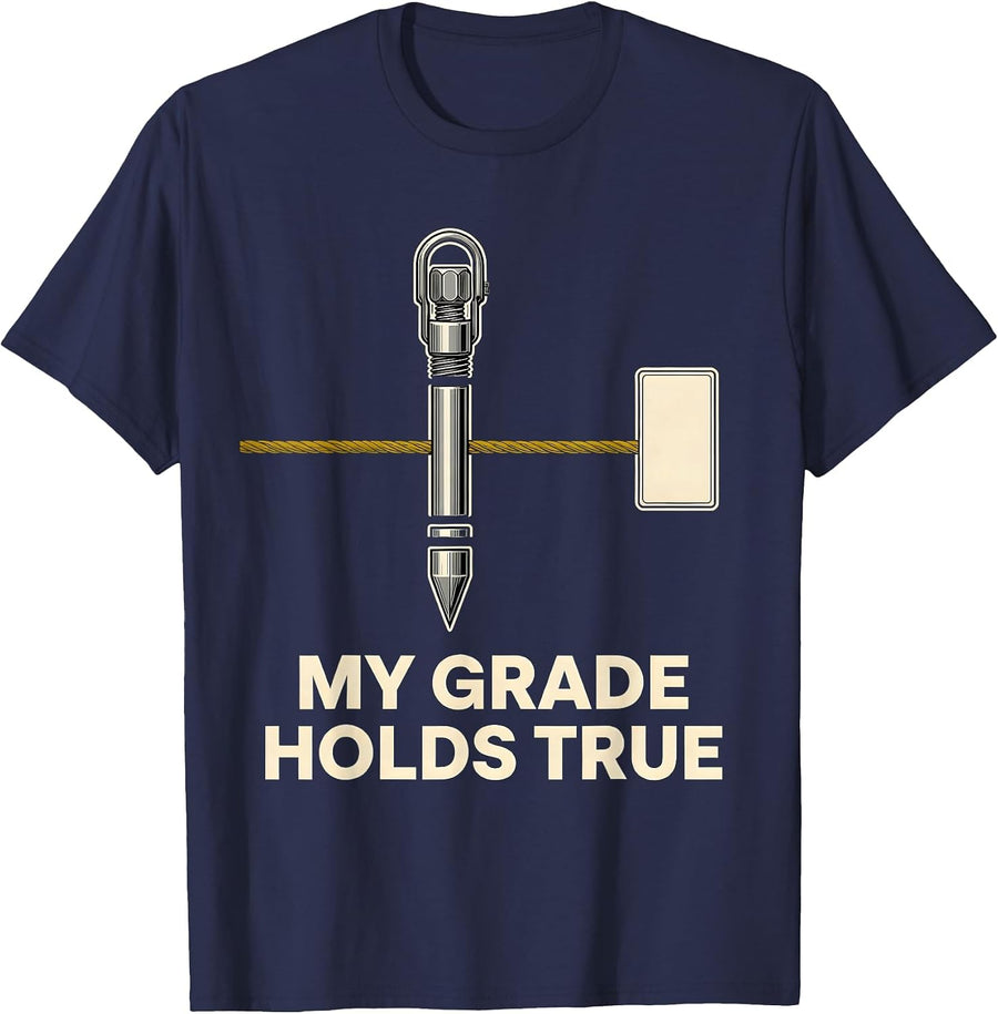 My Grade Holds True Exploded View Technical Heavy Equipment T-Shirt - Navy Blue