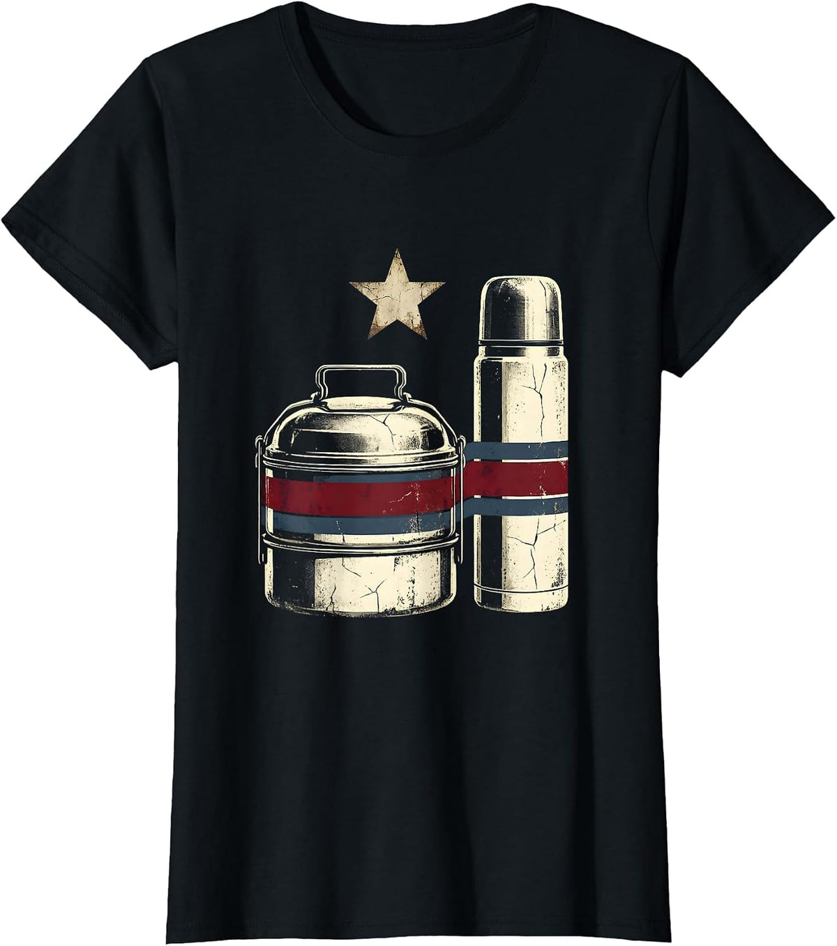 Labor Day Lunch Pail and Thermos Illustration T-Shirt - Black