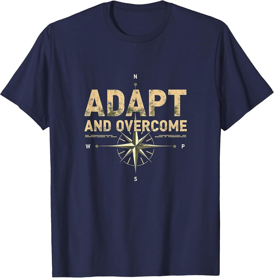 Adapt and Overcome Military Motivational Design T-Shirt - Navy Blue