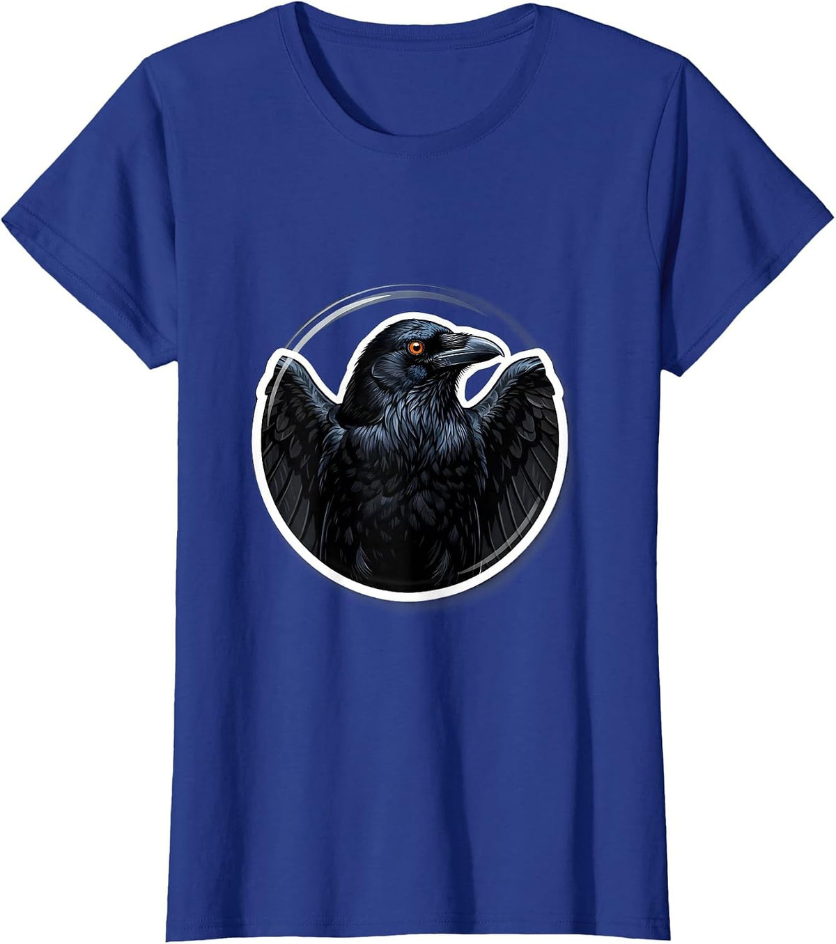 Women's Crow With Glowing Eye In Darkness Illustration T-Shirt - Royal Blue