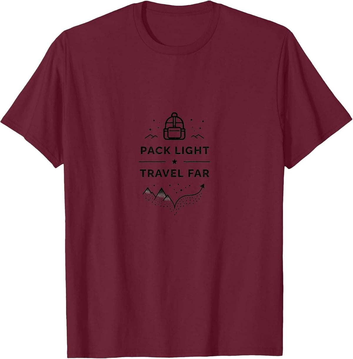 Pack Light Travel Far Adventure Wanderlust Design T-Shirt - Burgundy