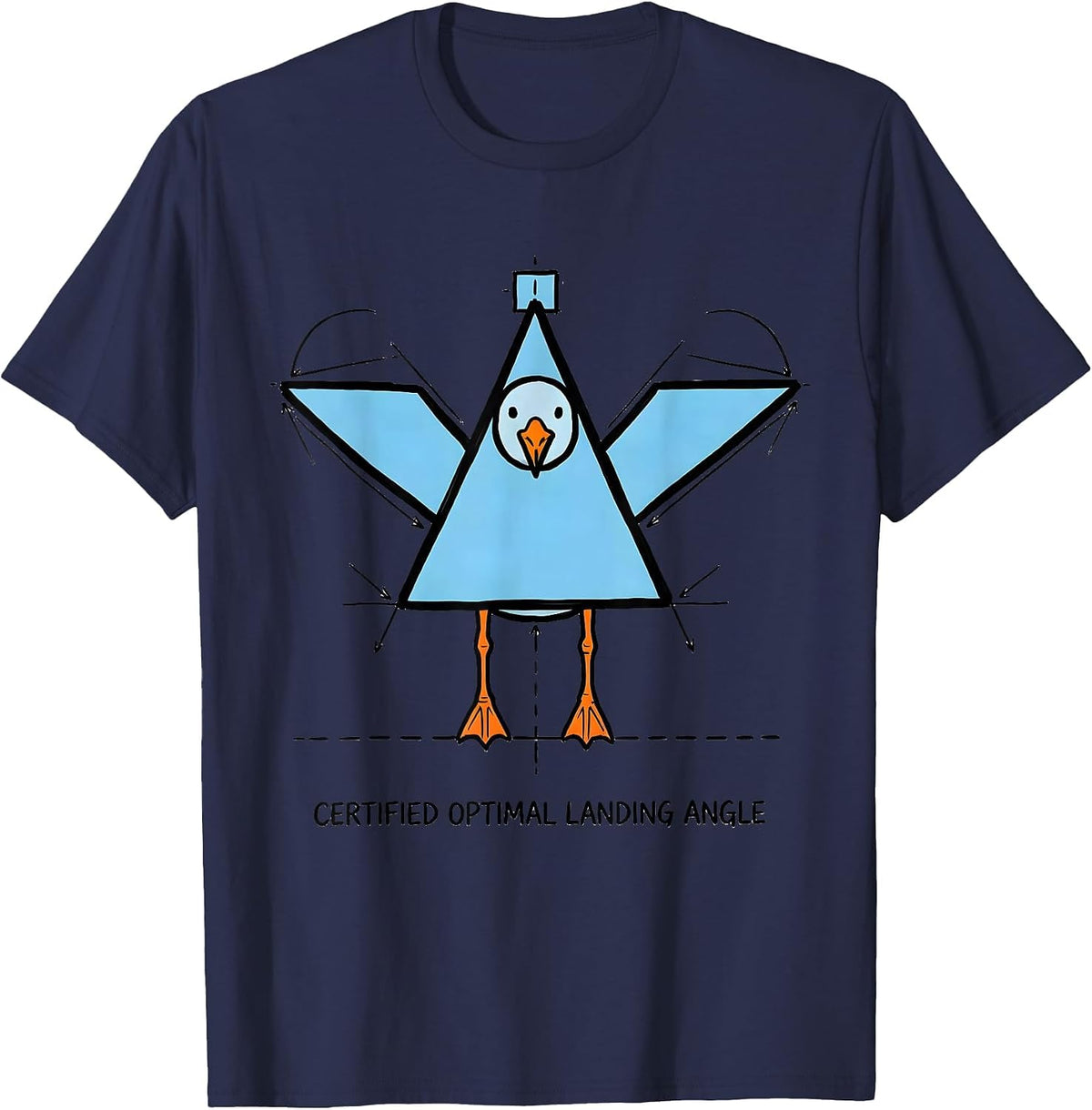 Men's Certified Optimal Landing Angle Funny Math Teacher Geometry T-Shirt - Navy Blue