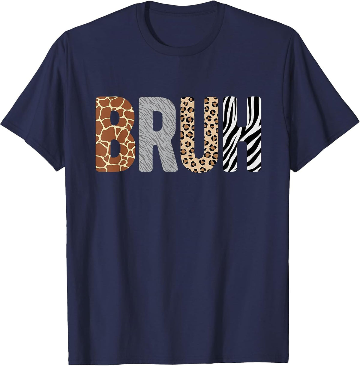 Safari Bruh Zookeeper Giraffe Wolf Leopard Zebra Print T-Shirt - Navy Blue