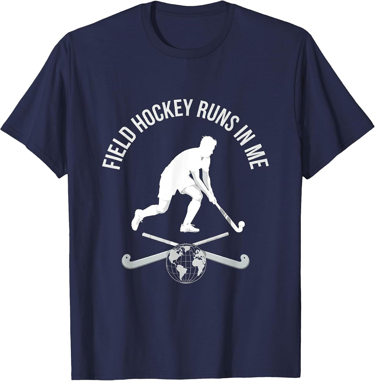 Field Hockey Runs In Me Player Fan Design T-Shirt - Navy Blue