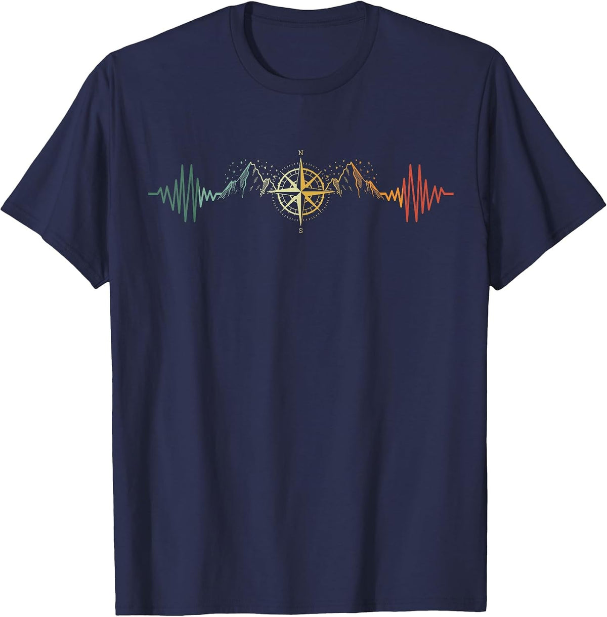 Compass Heartbeat Hiker Trek Outdoor Mountain Climbing T-Shirt - Navy Blue