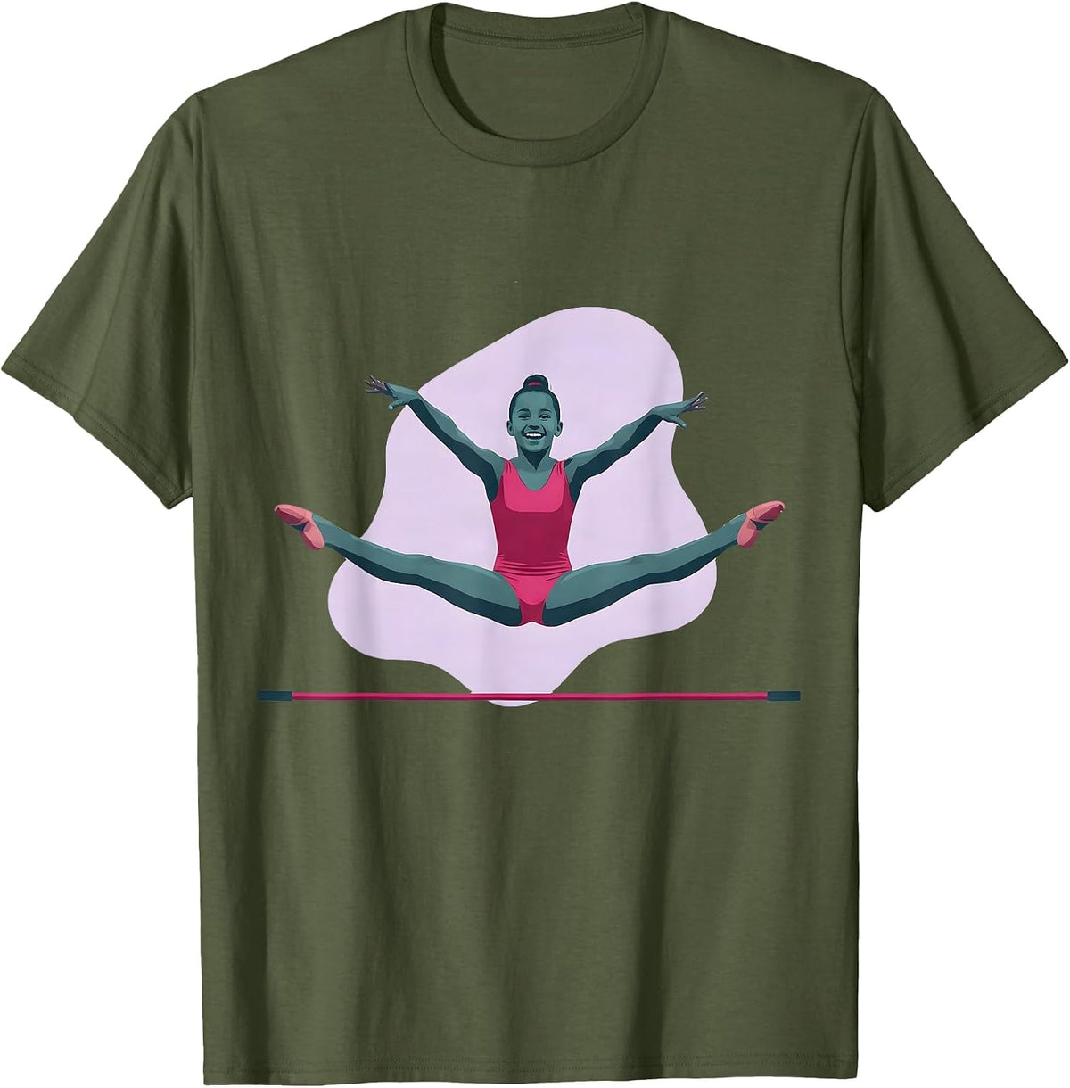 Men's Straddle Jump Gymnastics Silhouette Kids Athlete Gift T-Shirt - Olive Green