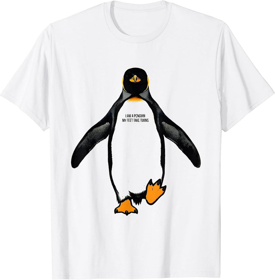 Men's I Am A Penguin My Feet Take Turns Funny Penguin Animal Lover T-Shirt - White