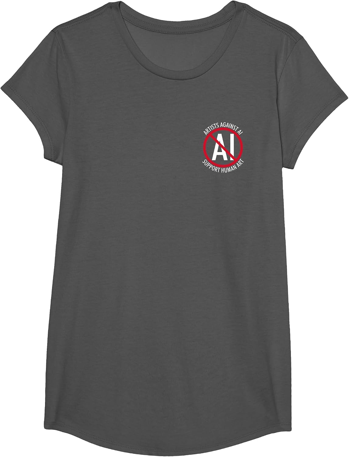 No AI. Artists Against AI. Support Human Art. T-Shirt - Girls Asphalt Grey