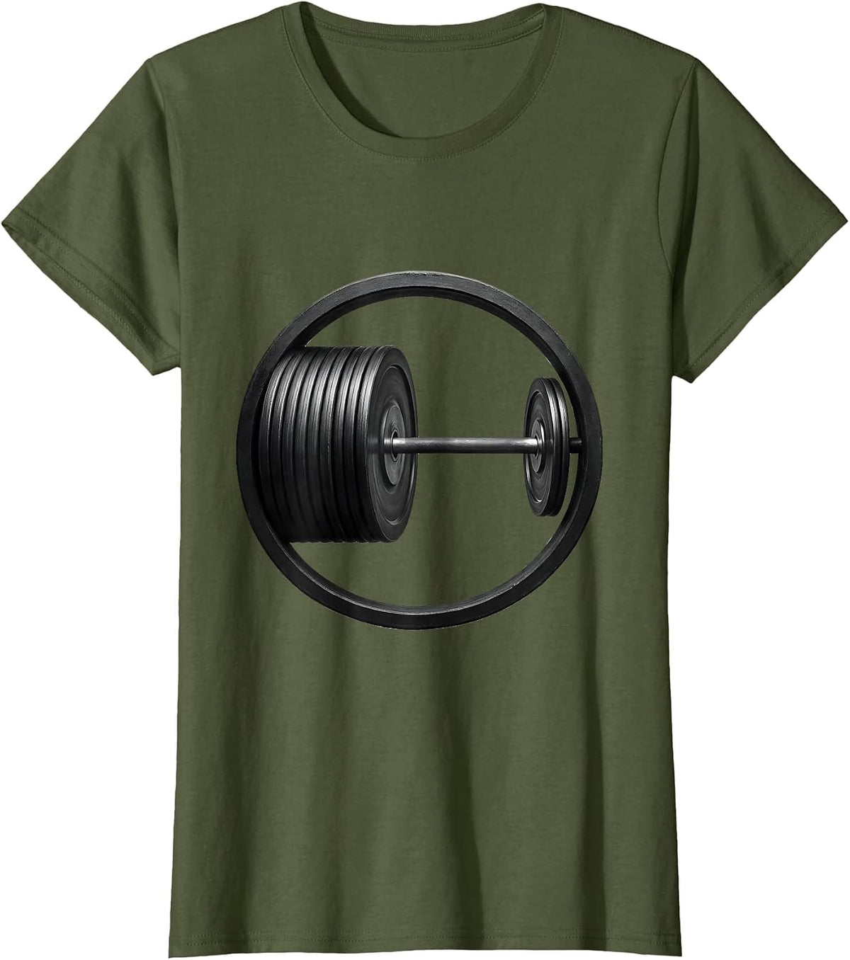 Women's Barbell Plate Imbalance Minimalist Gym Humor Weightlifting T-Shirt - Olive Green