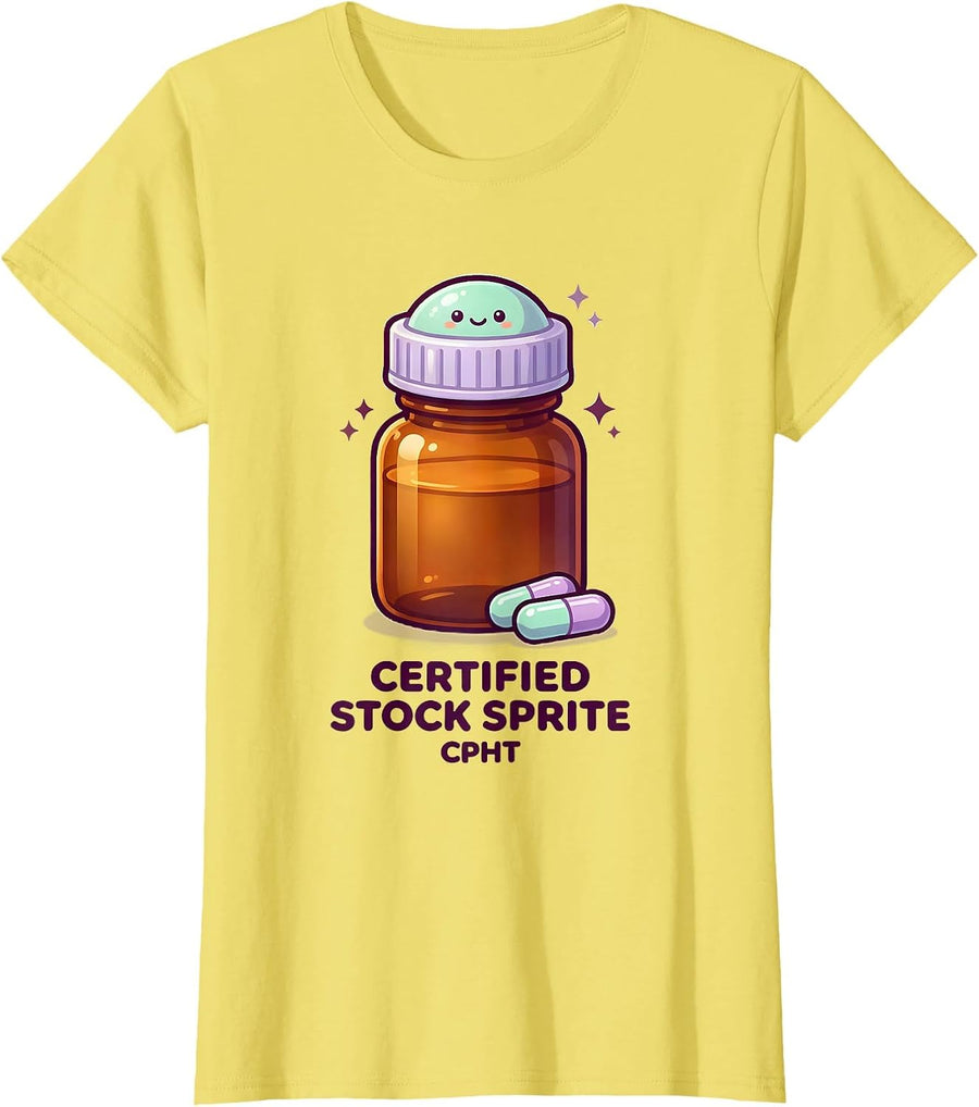 Women's Certified Stock Sprite CPhT Cute Kawaii Pharmacy Tech T-Shirt - Lemon Yellow